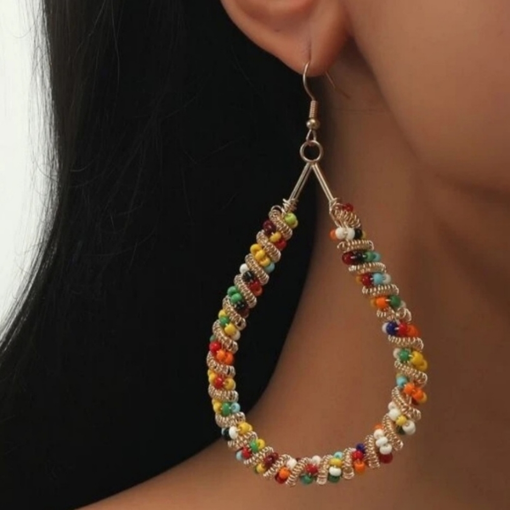 Brand New! Muliti Color Beaded Hoop Earrings New